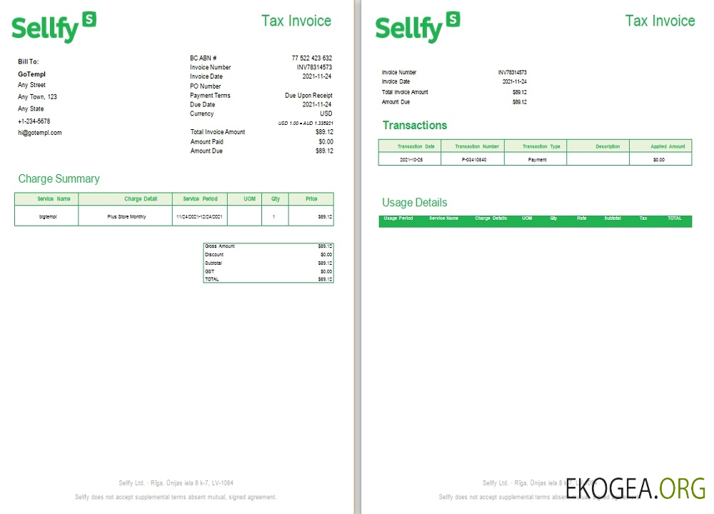 Facture fiscale Lettonie Sellfy